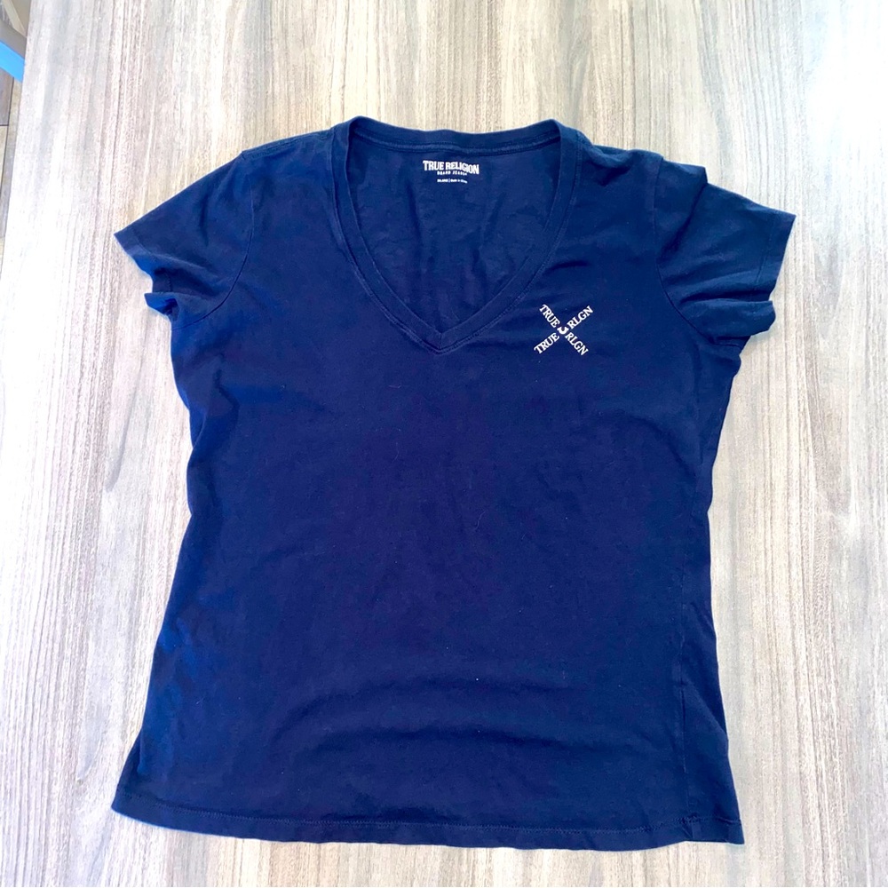 True Religion Blue Fitted v-neck T-Shirt Short Sleeve